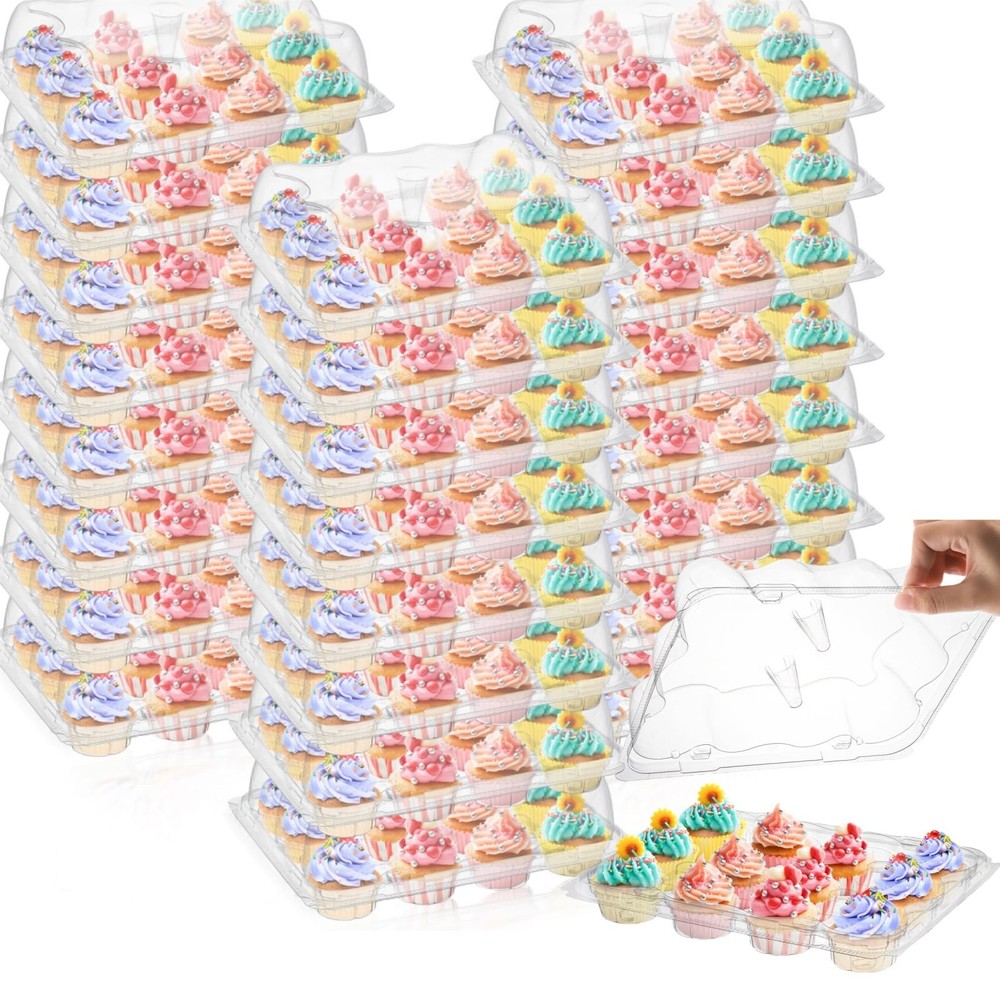 24 Pack Mini Cupcake Containers, 12-Count Plastic Cupcake Carrier, Stackable ...