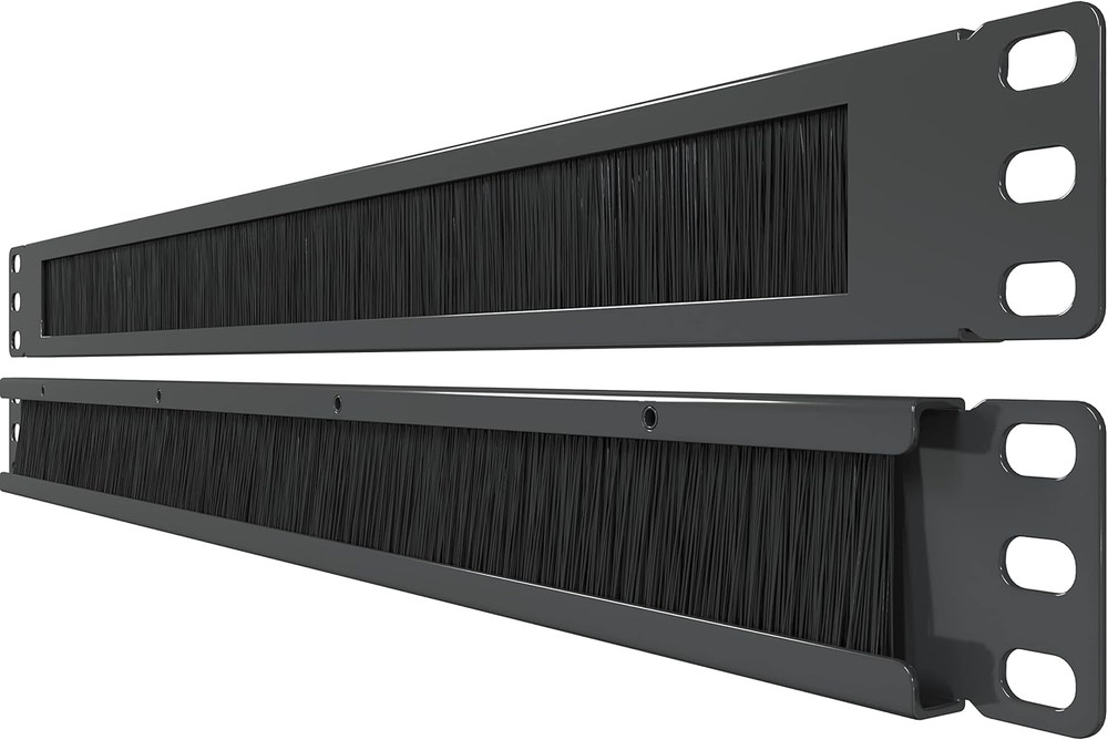 19" Rackmount Brush Panel (2-Pack) for Cable Management and Airflow Efficiency