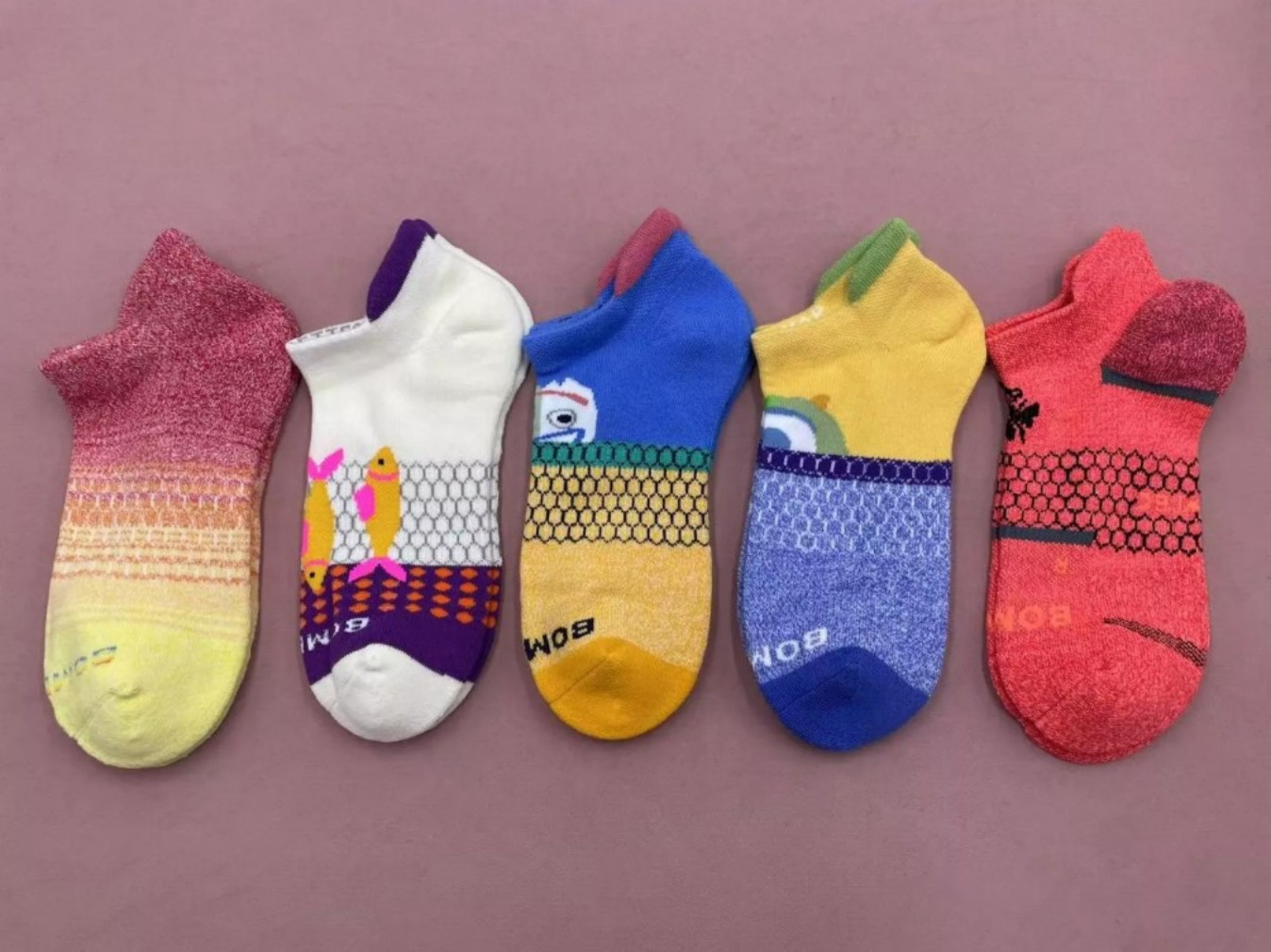 BOMBAS 5 Pairs Women's honeycomb Ankle Socks Cushion 5 Color Mix Size Med 8-10.5
