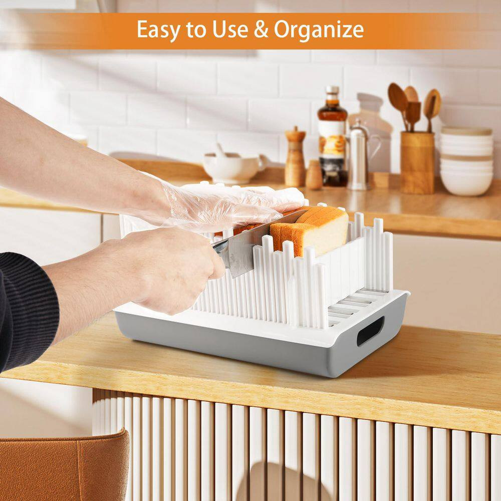 8.1 in Plastic Blade Adjustable Bread Slicer Guide with Storage Tray, 3-Slice Th