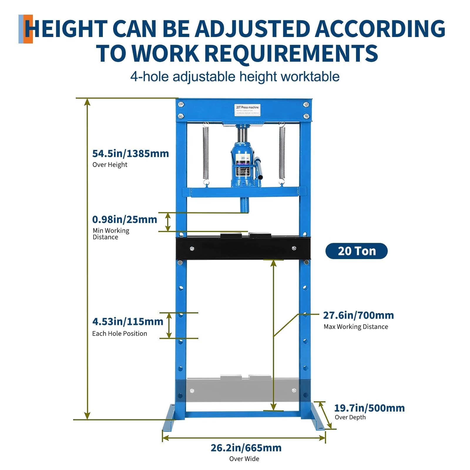 20 Ton Hydraulic Press H-Frame Garage Floor Shop Press with Press Plates Heavy