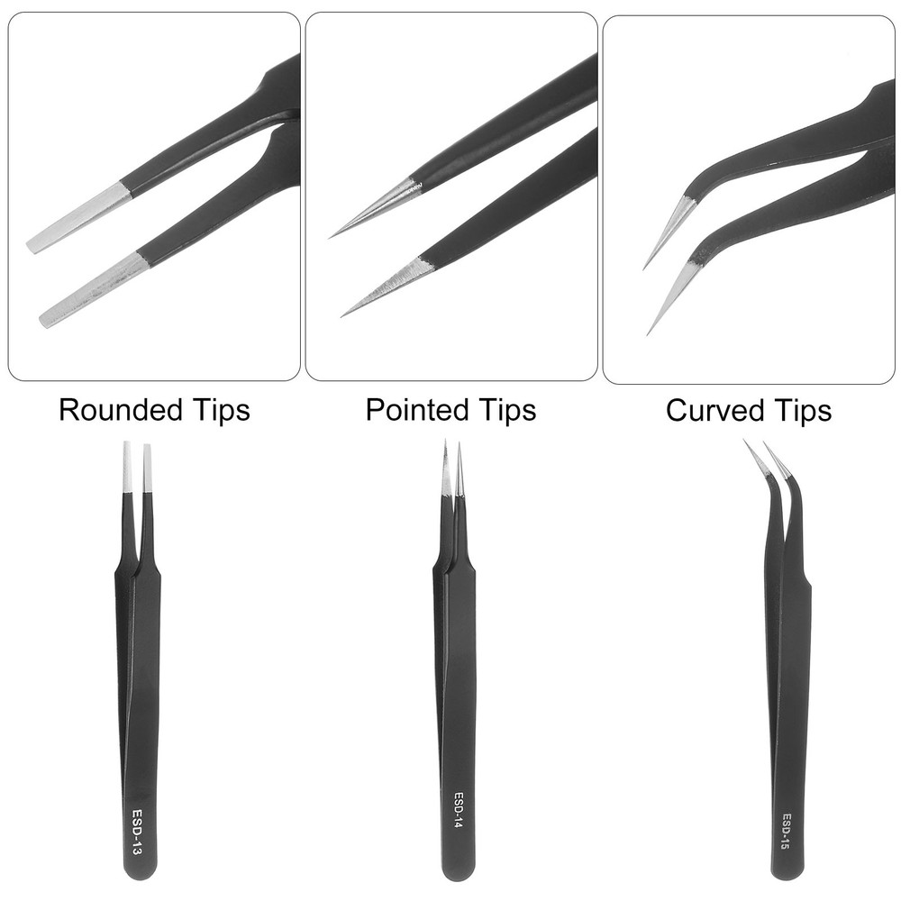 Precision Tweezers Set 3pcs ESD Tweezers for Electronics Laboratory Work