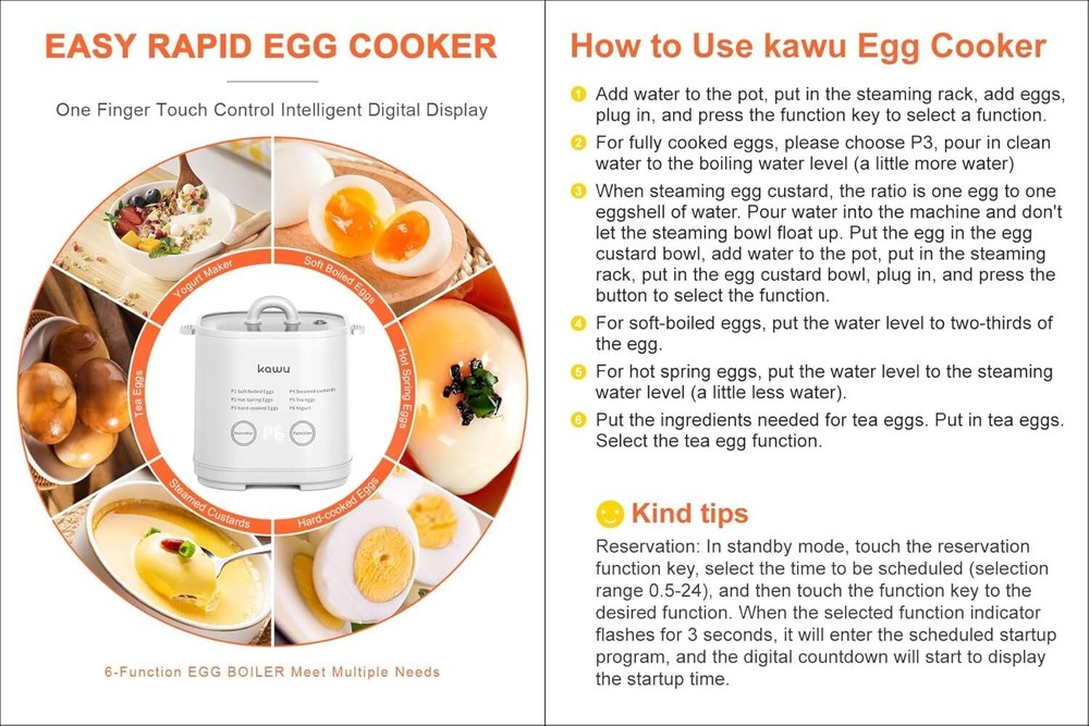 6-Function Egg Cooker for Hard Boiled Eggs Egg Boiler with Timer Egg Cooker