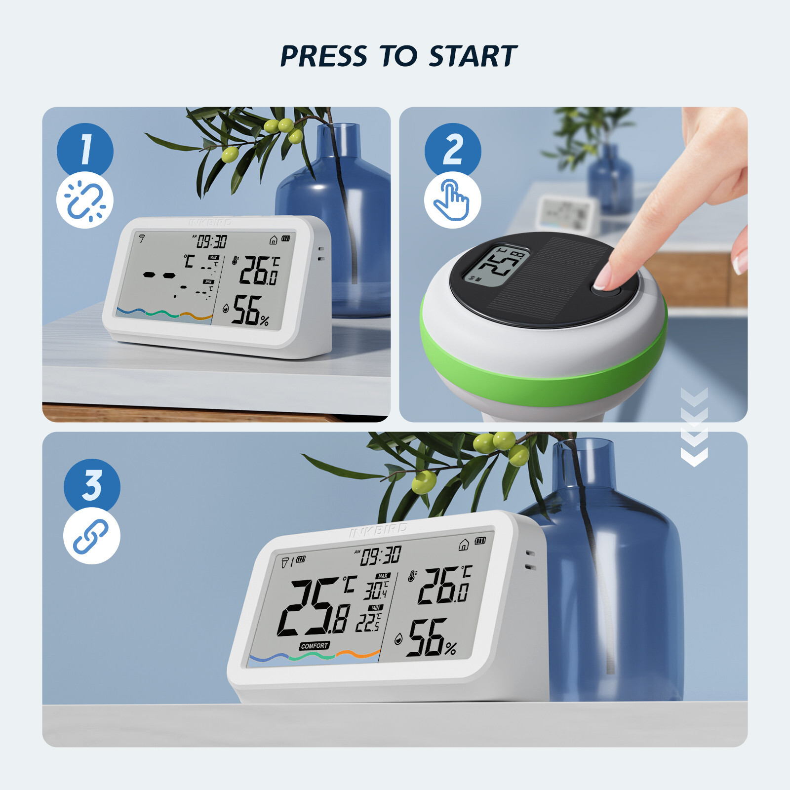 INKBIRD Solar Wireless Pool Thermometer Indoor Monitor IP68 Waterproof Bathtub