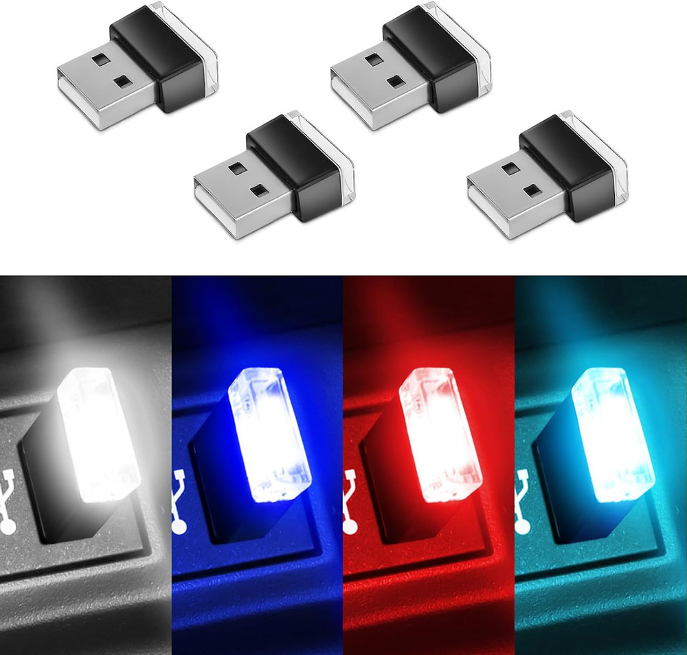 4PCS USB LED Car Interior Atmosphere Lamp, Plug-In USB Interface Decor Lighting