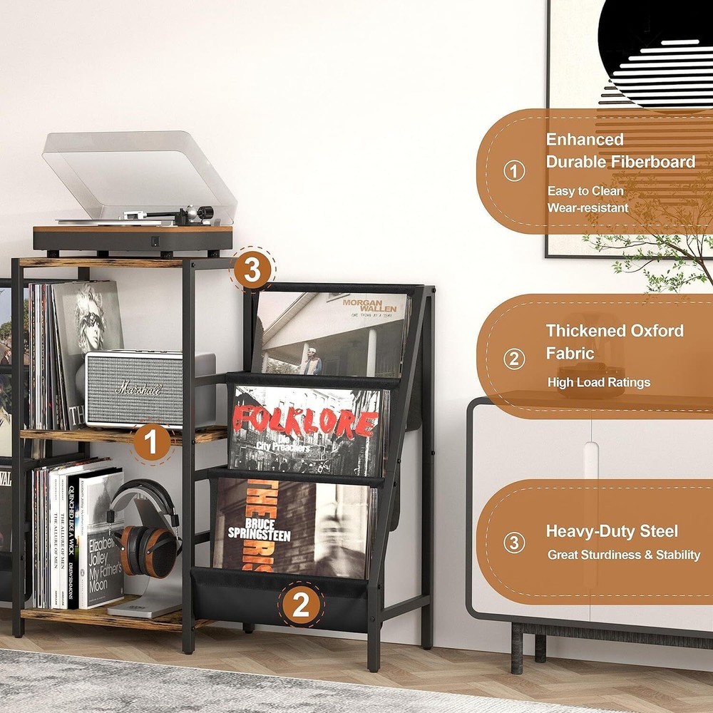 Record Player Stand Vinyl Storage Turntable Table Double 3-layer Display Shelves