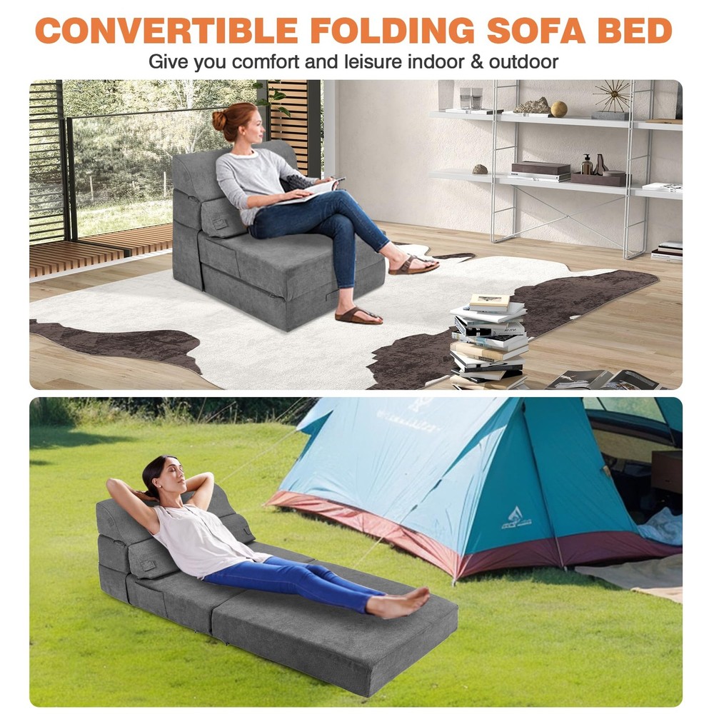 Comfy Foldable Sofa Bed - Folding Single Sofa Bed for Adults, Convertible Sle...