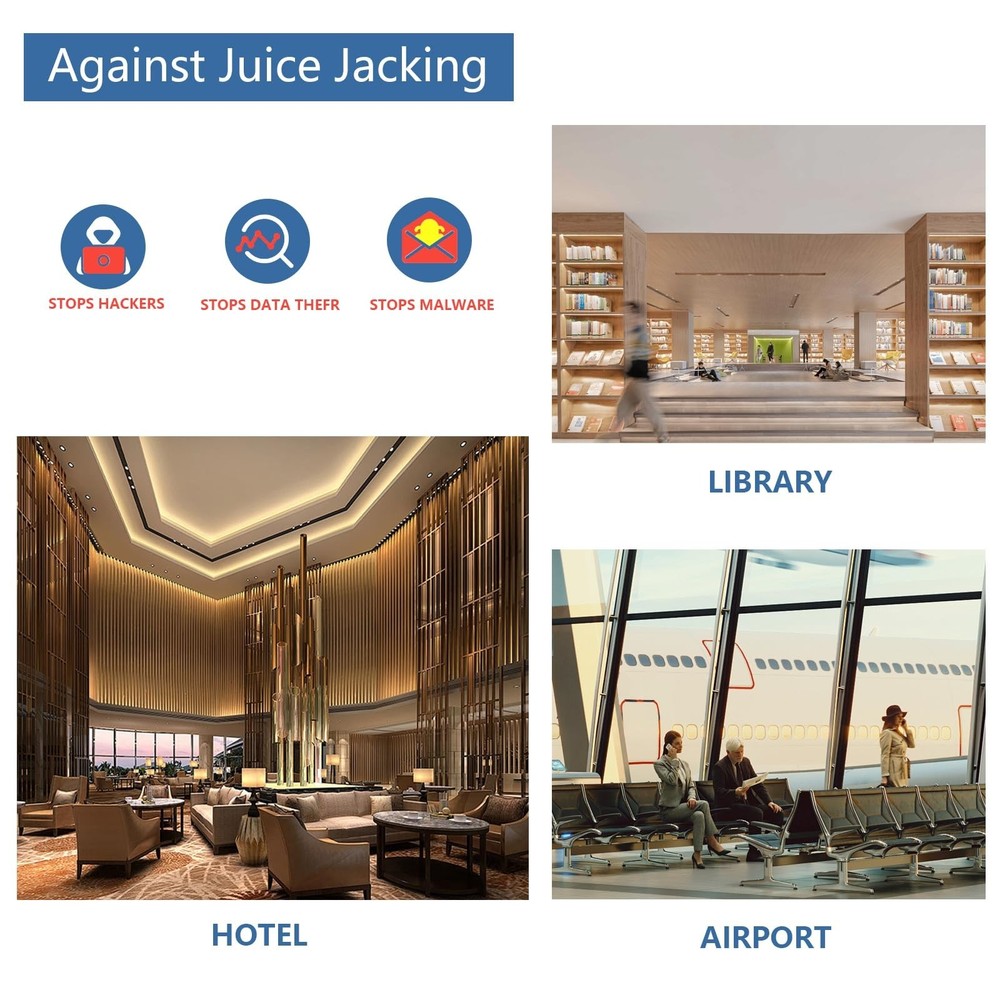 USB C Data Blocker and USB A Data Blocker 3 Pack, Only for Charge, Protect Ag...