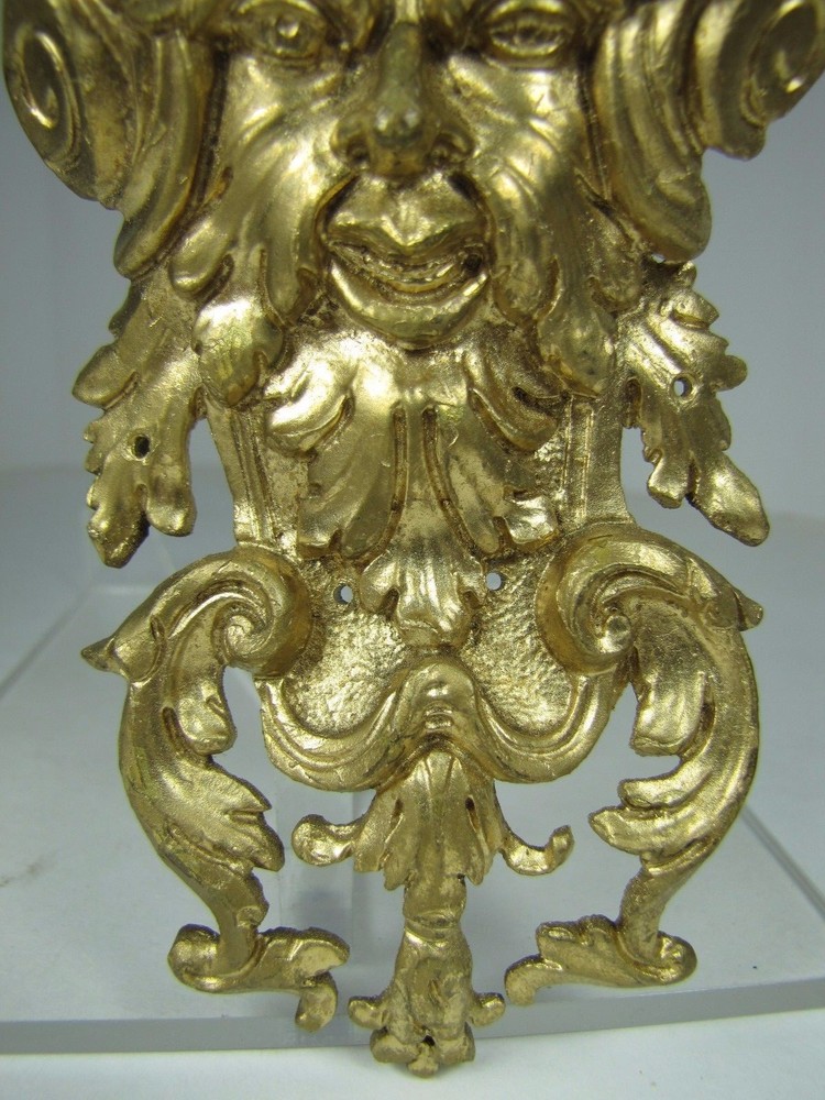 19c Devil Evil Scarey Face Figural Brass & Gilt Decorative Art Hardware Element