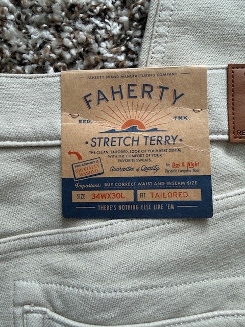 Faherty stretch terry pants 34x30 NWT $198 stone