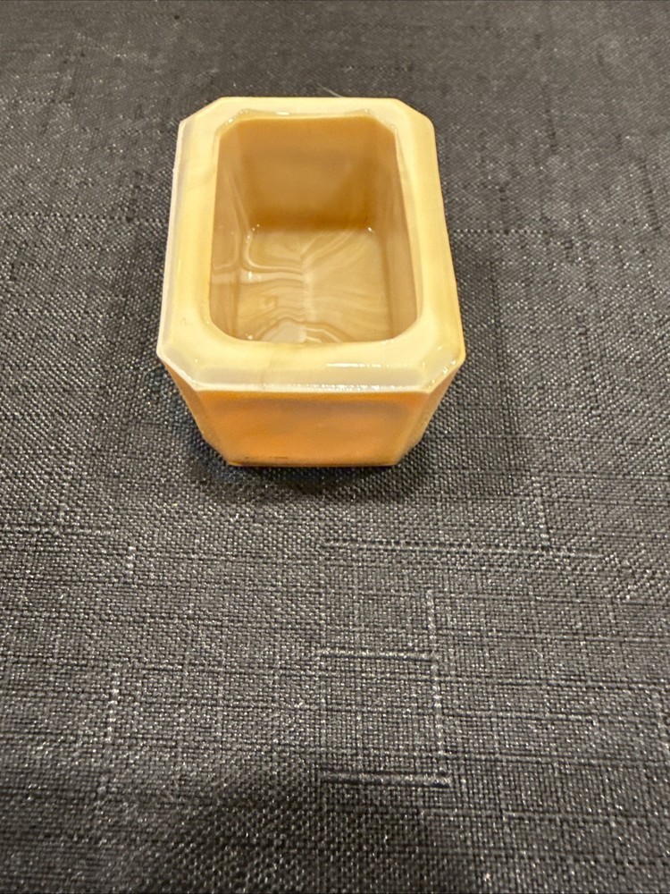 Vintage Rectangular Open Salt Dip Signed E.E. With Beveled Corner Golden Agate