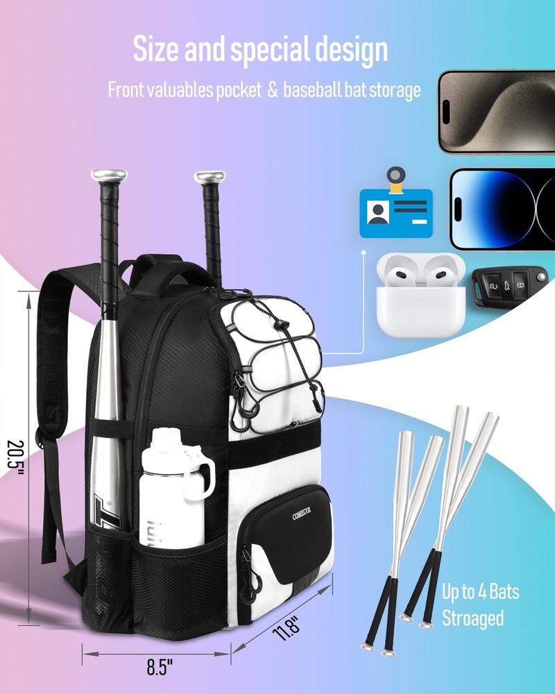 Softball Bag, Lightweight Baseball Backpack with Shoes Compartment, Baseball ...