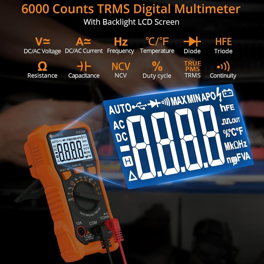 Versatile 6000 Counts Digital Multimeter with Backlight & Overload Protection