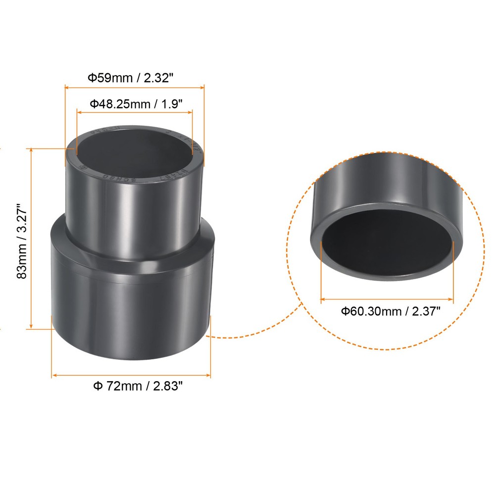 UPVC Reducer Pipe Fitting 2"x 1-1/2" Program Socket 80 2pcs