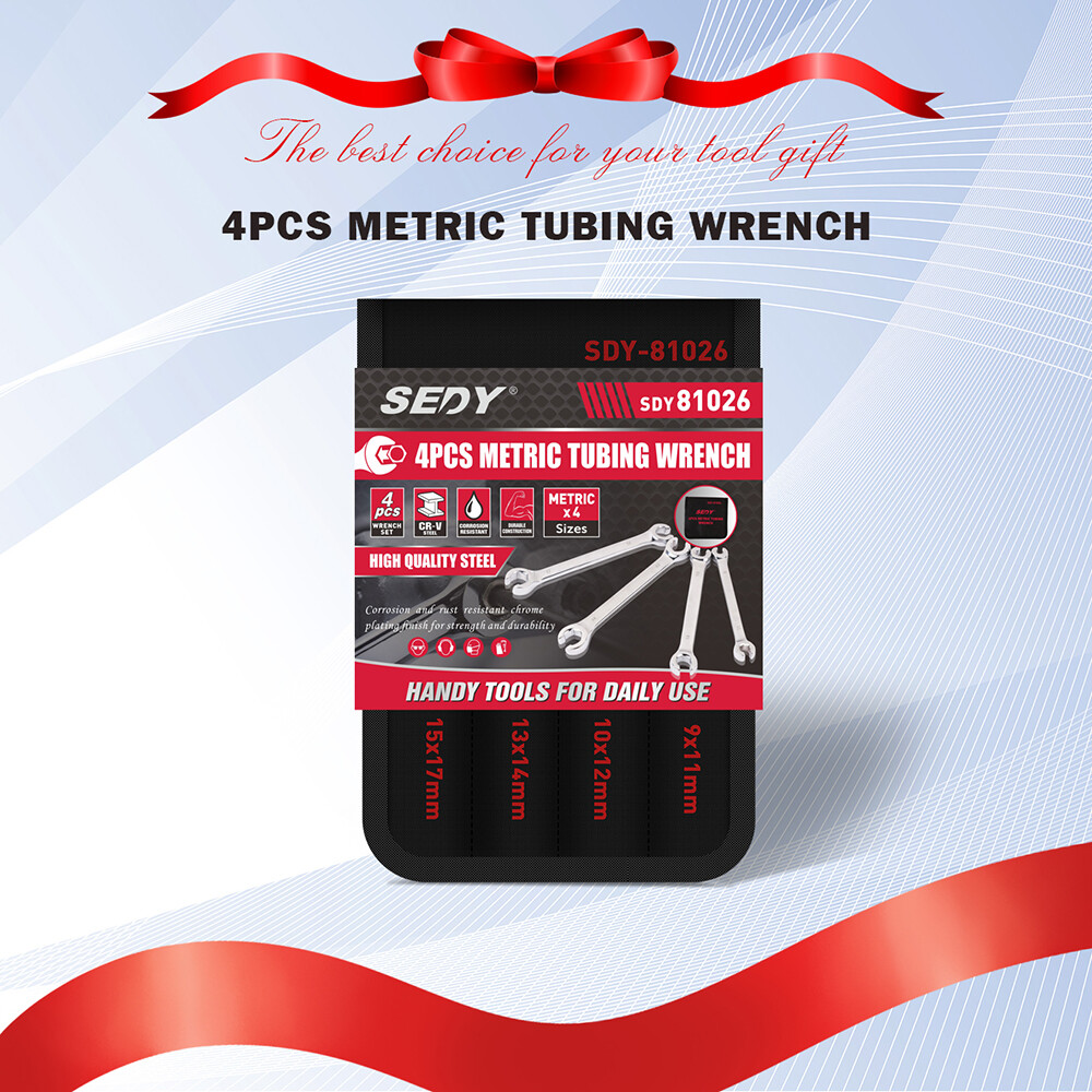 4PC Flare Nut Wrench Fully Polished Metric MM Brake Line Wrenches with Pouch