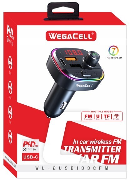 AR FM CAR TRANSMITTER,DIGITAL DISPLAY WITH MULTICOLOR LED /BLUETOOTH,BY SONILEX