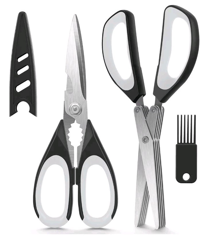 4 Pair (2 Boxes) Kitchen Scissors Set + Cover Herb Multipurpose Chopping Shears