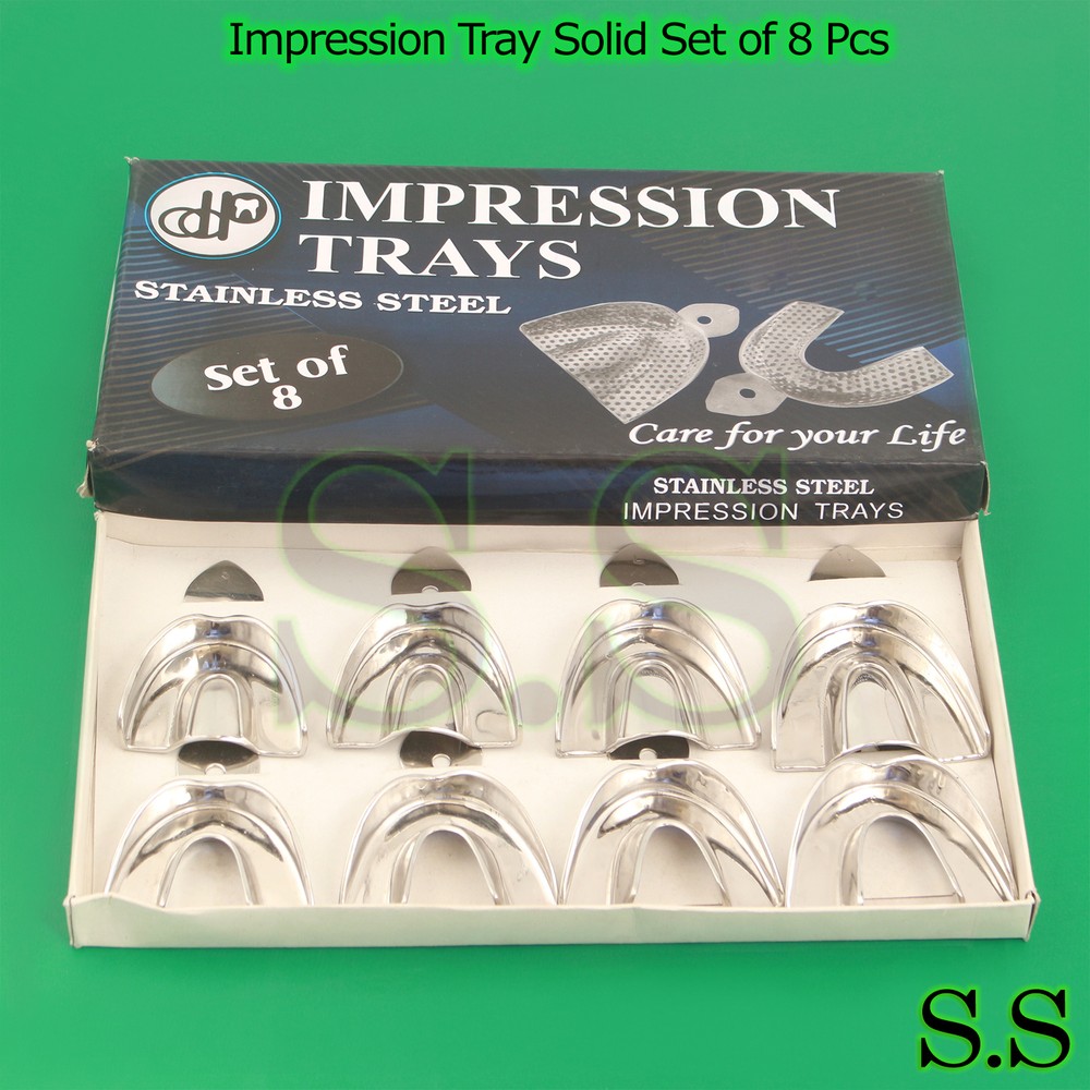 8 Dental Impression Trays set Solid Denture Instruments