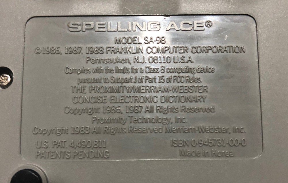 Franklin Computer Spelling Ace Model SA-98, 1988 Great Condition - Used