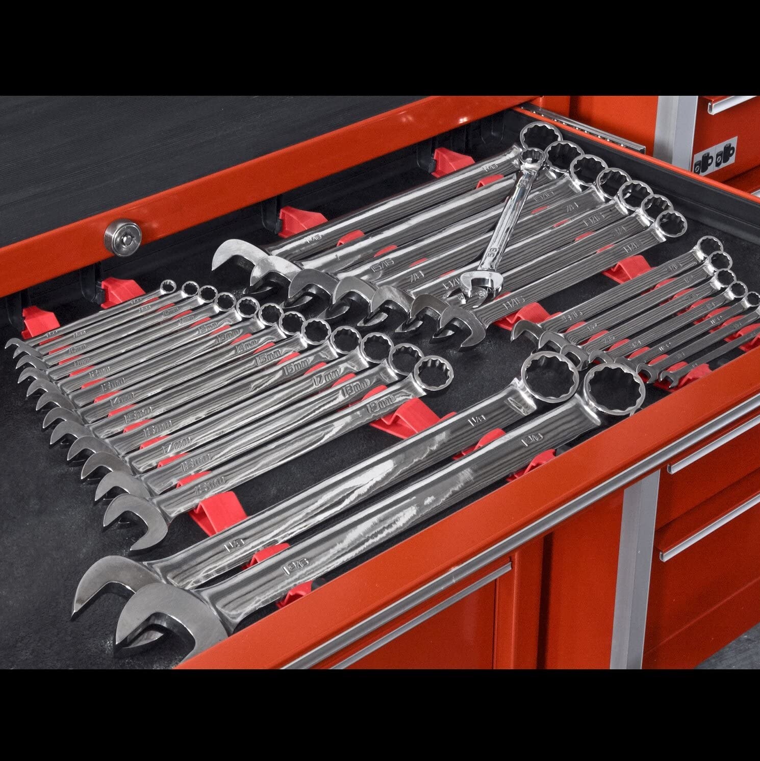 Red Plastic Low Profile 30 Tool Wrench Organizer Rail 4-Piece Set JSP