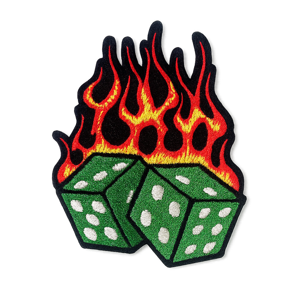 Flaming Dice Embroidered Patch Iron-On Biker Hot Badge