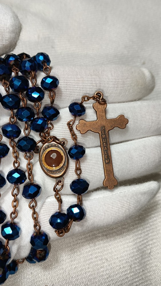 Vintage Blue Crystal Beaded Terra Jerusalem Beaded Rosary