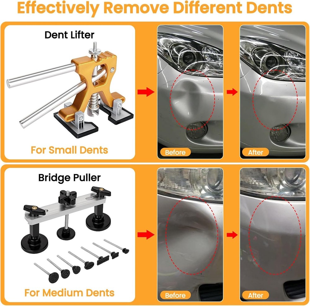 Dent Puller, 134PCS Paintless Dent Removal Kit – Car Dent Puller Kit with Slide