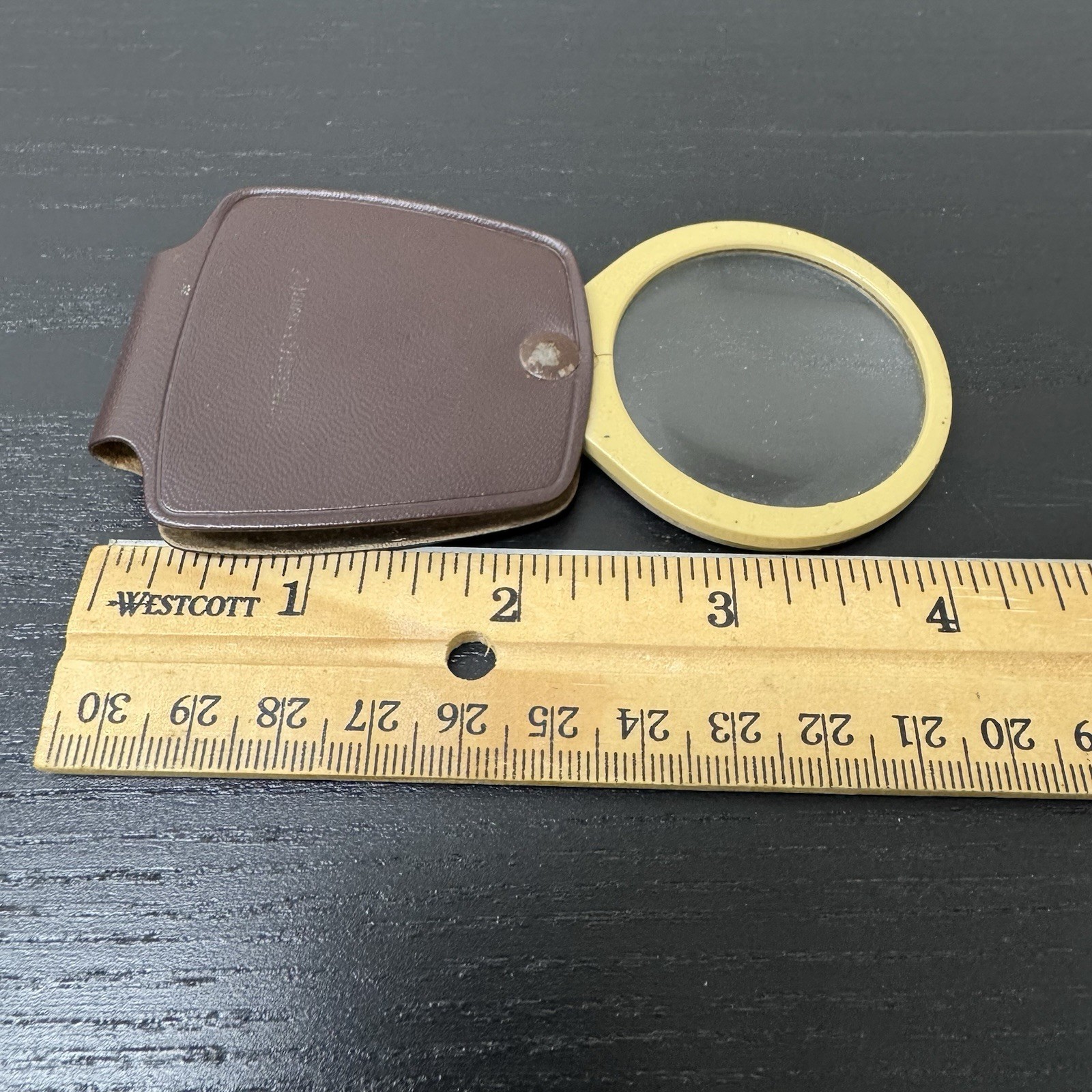 Vintage Folding Pocket Magnifying Glass With Leather Case 60s 70s