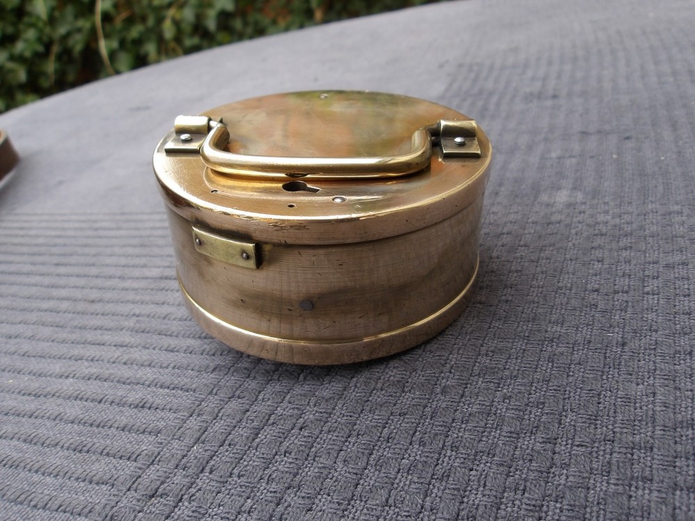 Vintage DENT Brass Security Time Clock With Leather Pouch - NO Key Untested