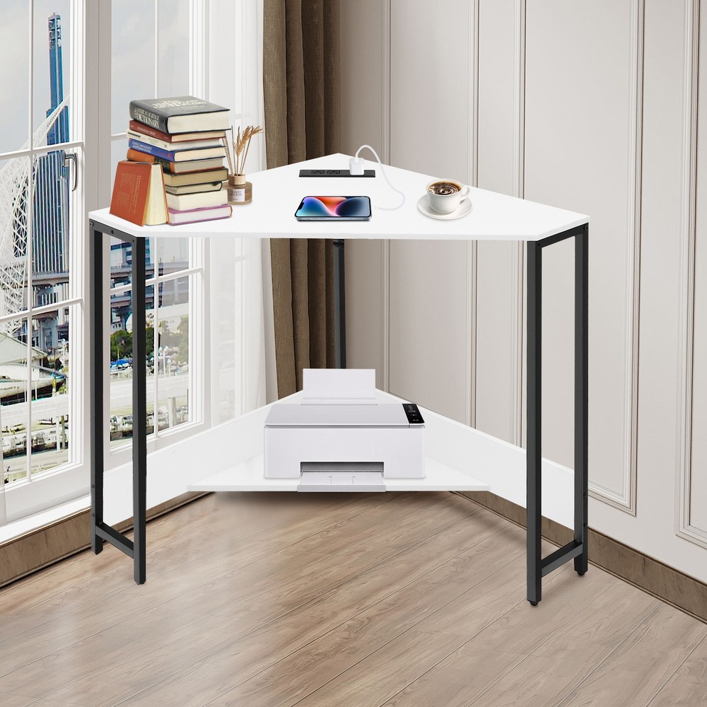 Computer Desk Corner Desk with Outlets Home Office Desk Triangular Corner Table
