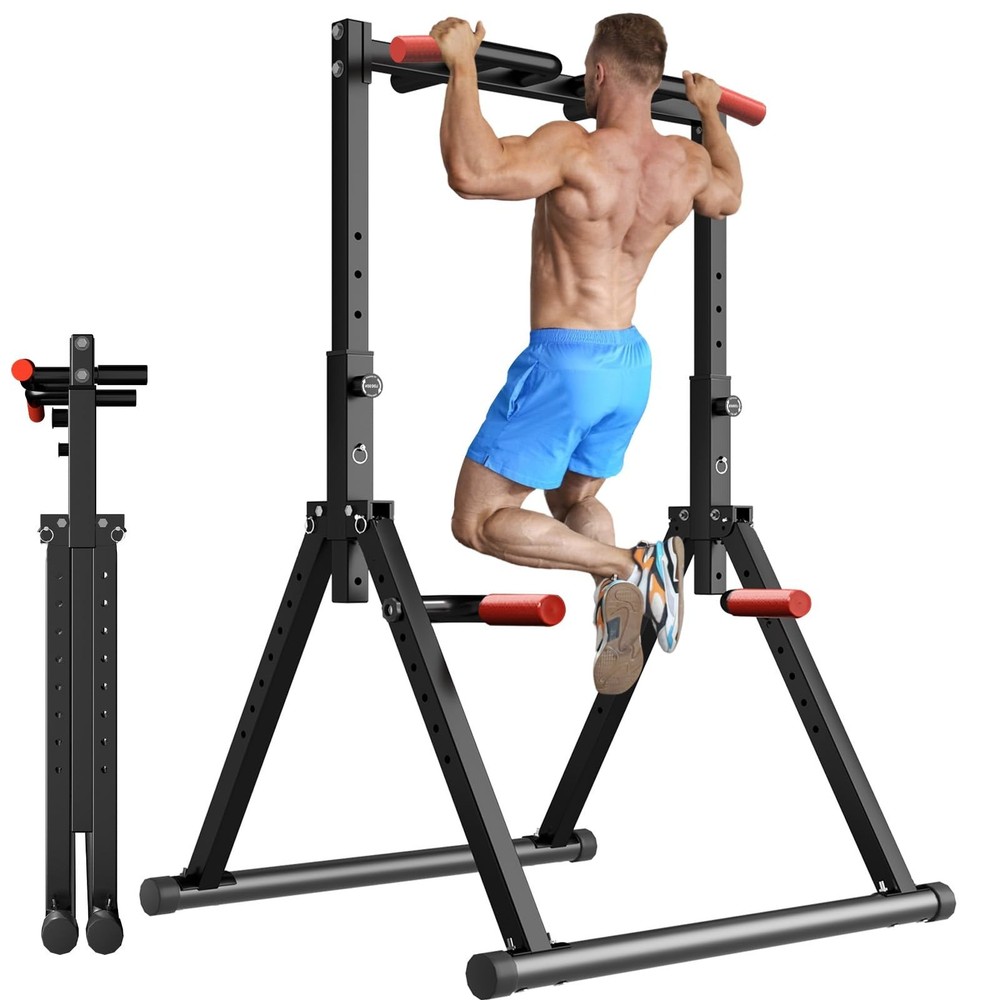Power Tower Pull Up Dip Station Foldable, Pull Up Bar Station Adjustable, Mul...