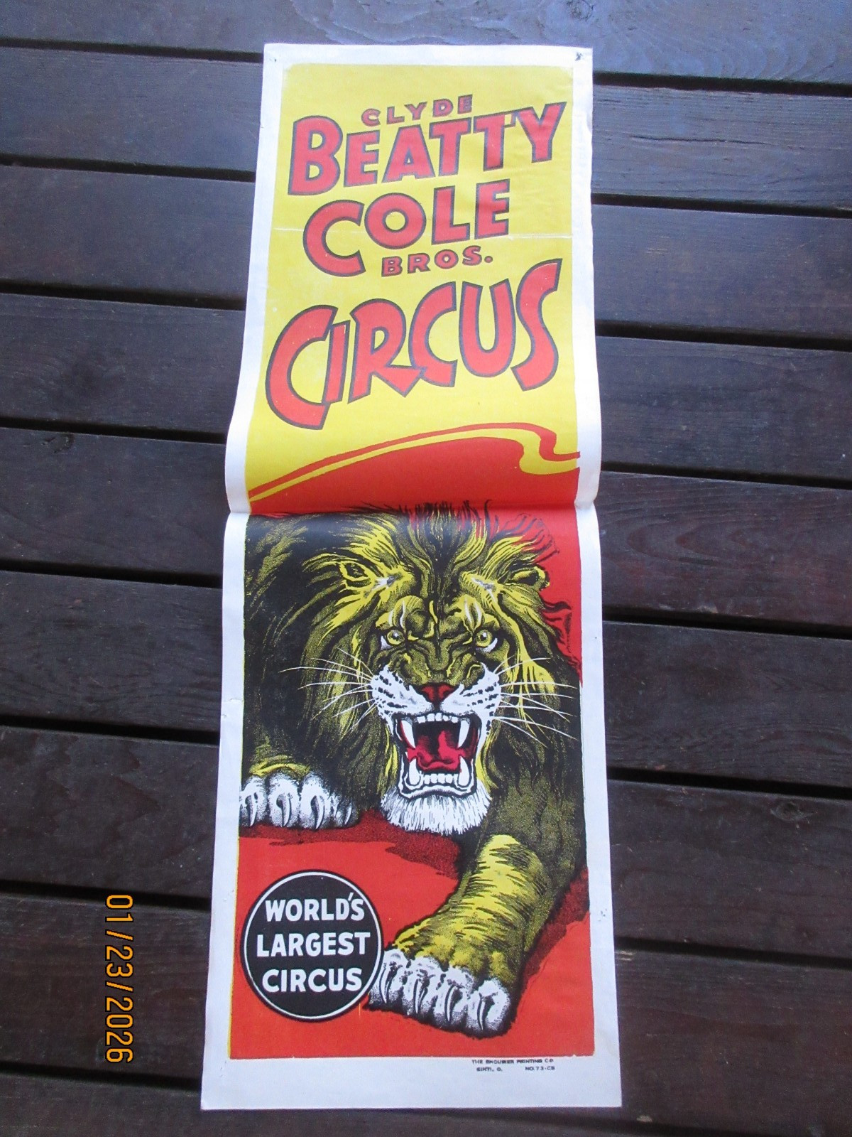 Vintage Clyde Beatty Cole Brothers Circus Poster World's Largest Circus Lion