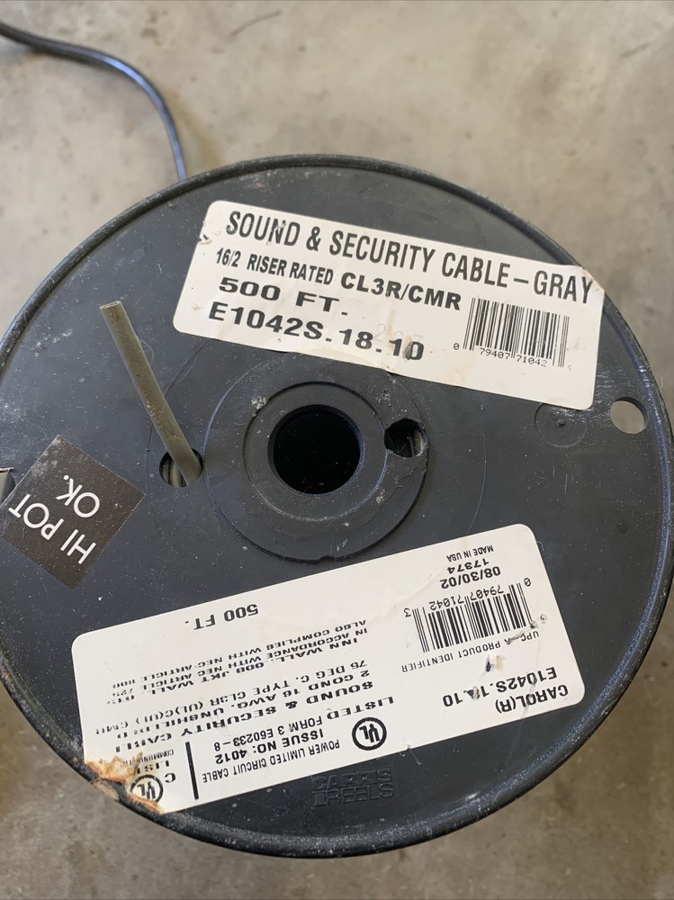 sound & aecurity cable gray 16/2 riser rated partial roll