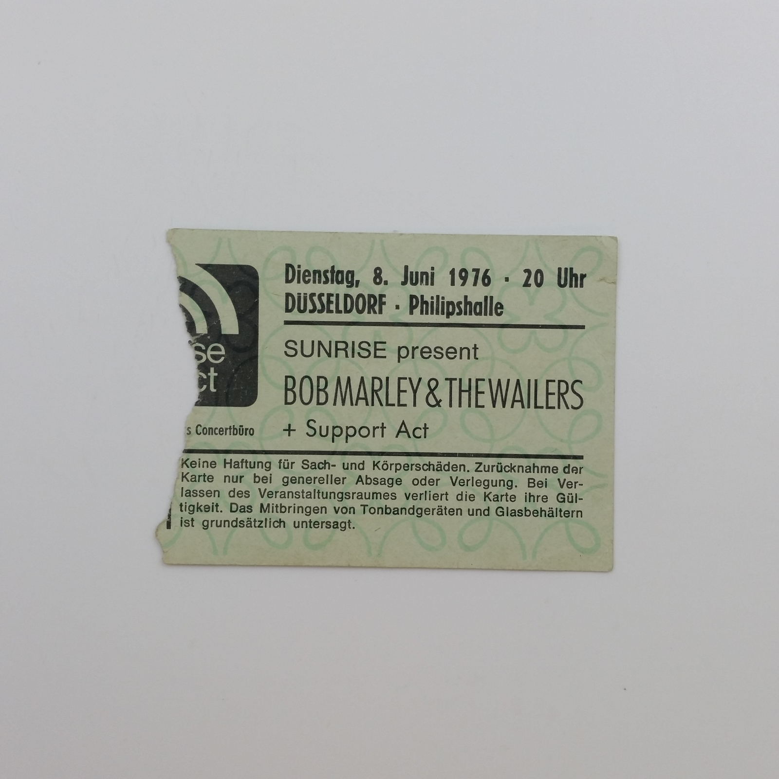 BOB MARLEY & WAILERS Original Concert TICKET June 8, 1976 Dusseldorf, Germany