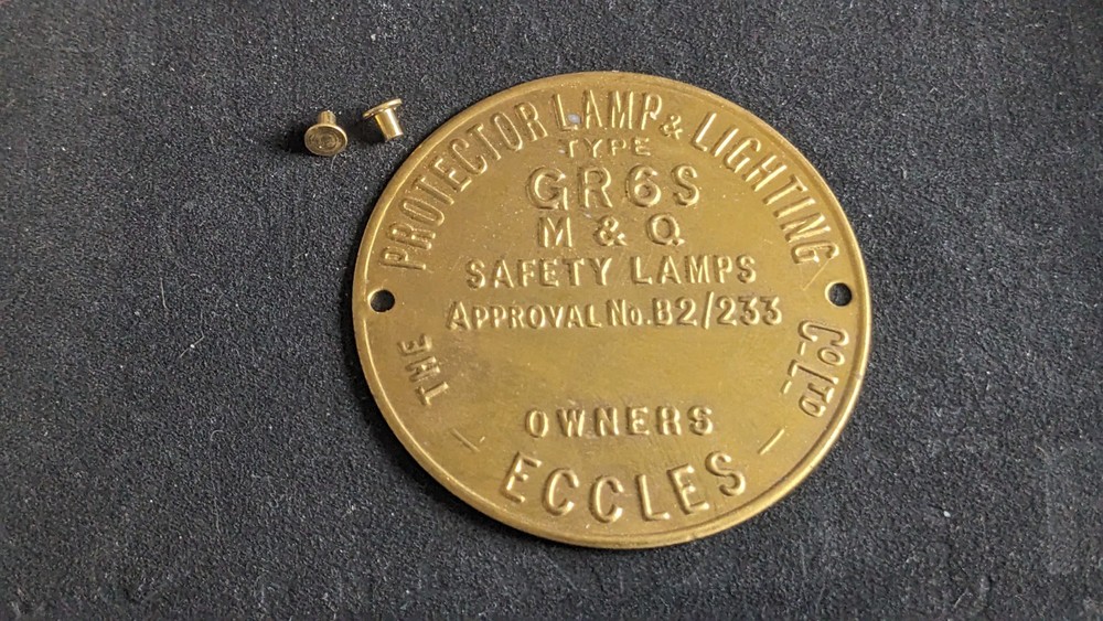 Replacement Protector GR6S  Miners Lamp Badge With Rivets Brass
