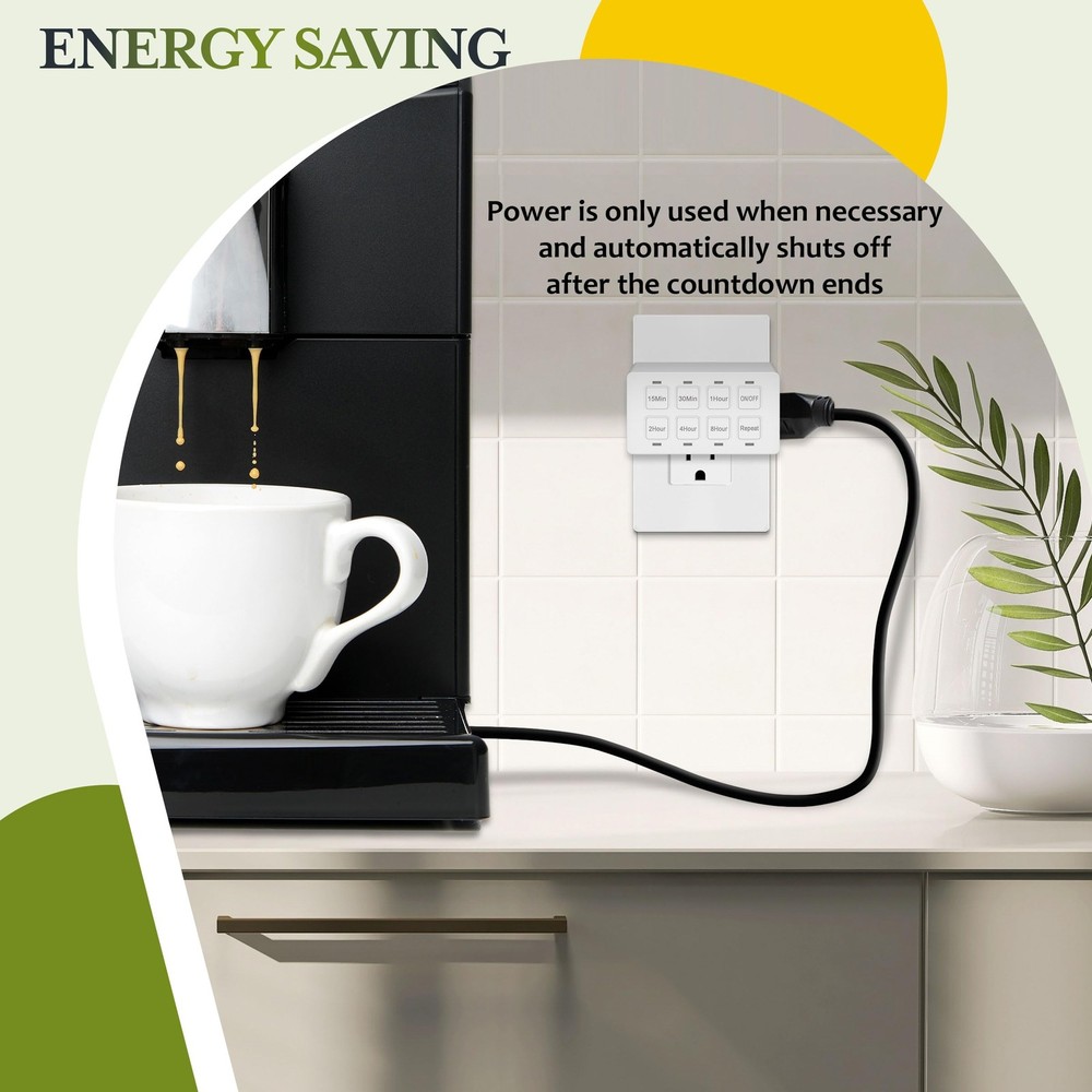 TG 8-Hour Indoor Countdown Plug-in Timer, Timer for Electrical 1 PACK, White