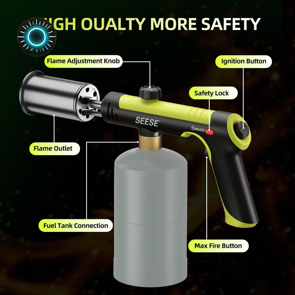 Powerful Propane Torch Gun Kitchen Cooking Torch With One-Touch Max Fire Charcoa