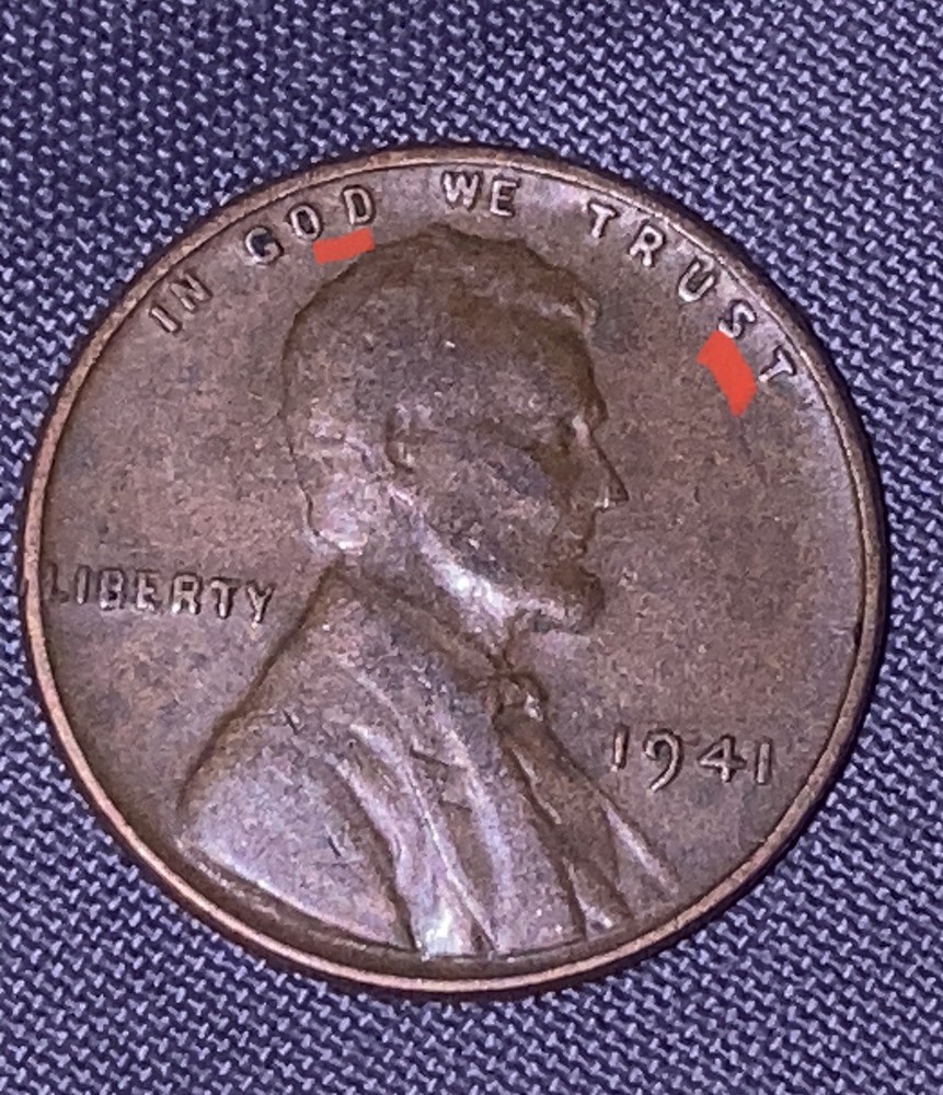 1941 wheat penny no mint mark spacing errors