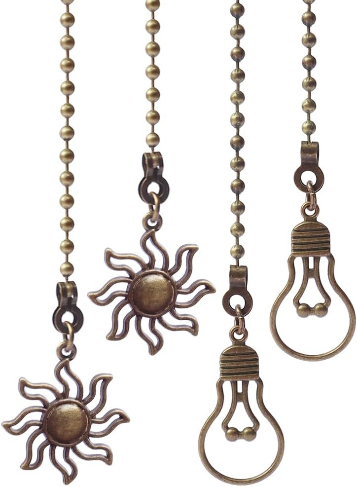 4 Pack Ceiling Fan Pull Chain, 12 Inch Pull Chains Extension, Fan and Bulb Shape