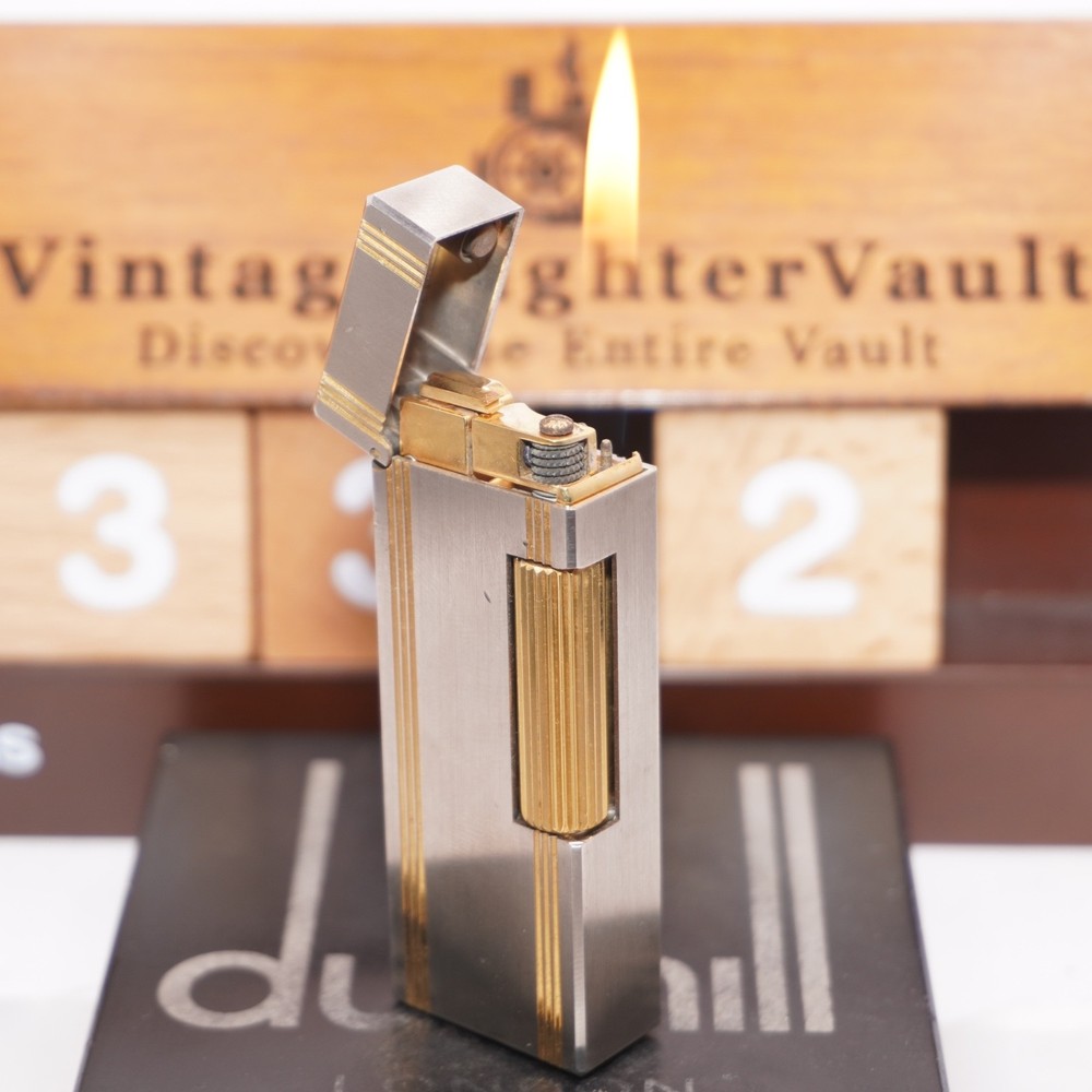 Dunhill Silver Rollagas Lighter Gold Line _Ultrasonically Cleaned_Working