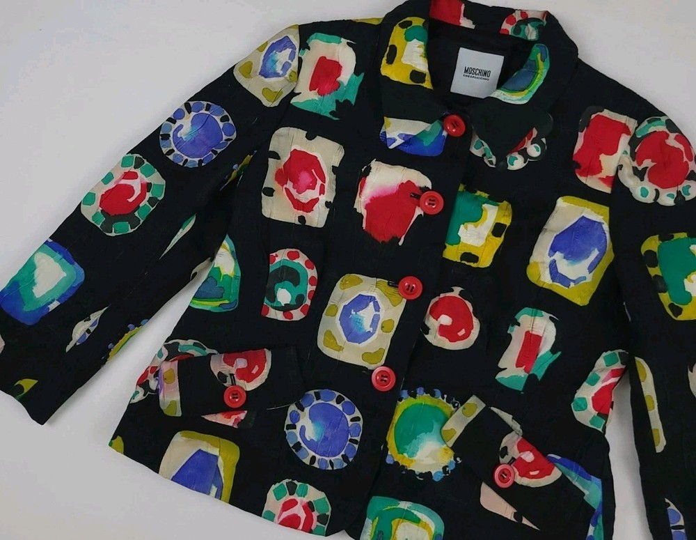 Moschino Cheap And Chic Jacket Black Multicolor Lined Italy Abstract Pattern