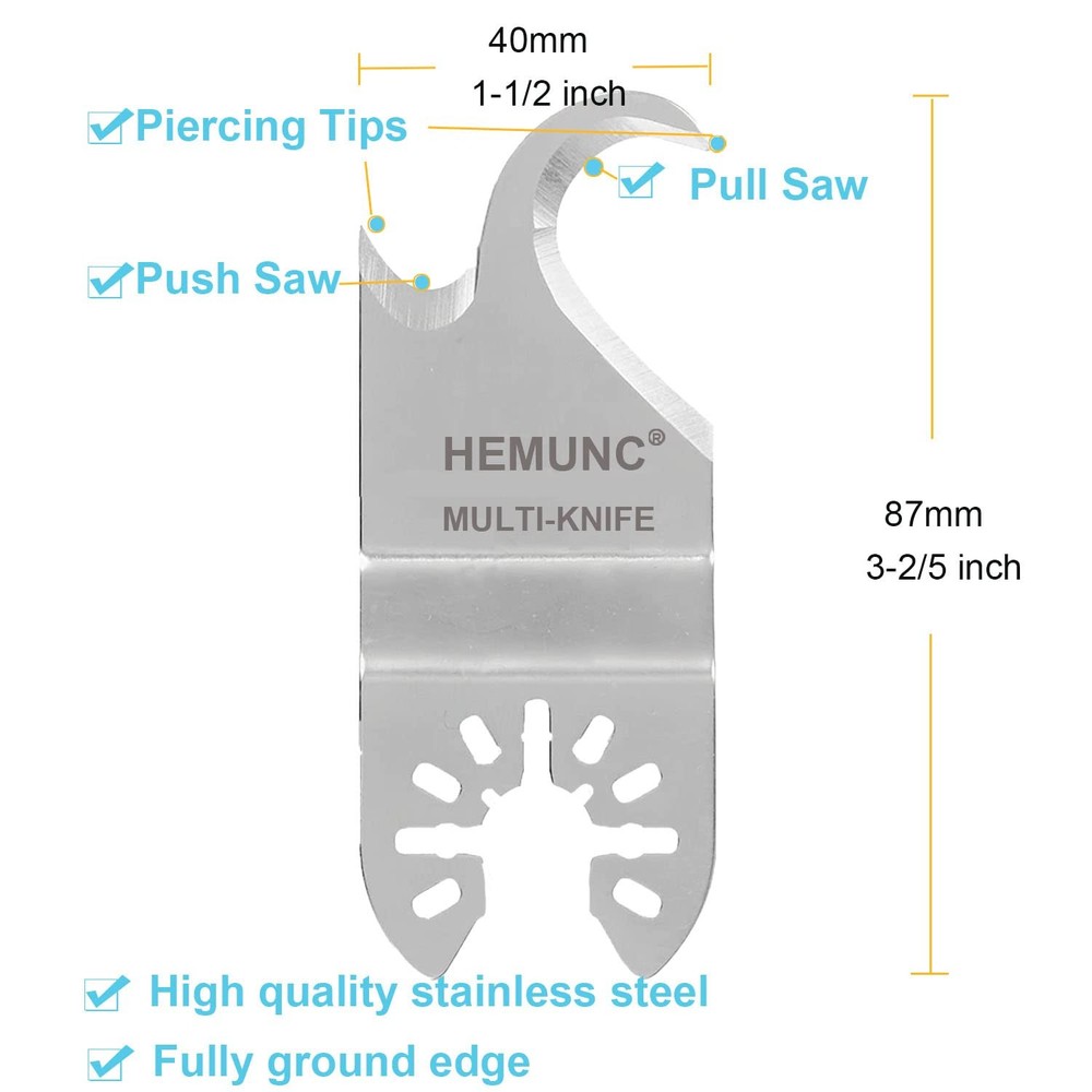 HEMUNC 3PCS Oscillating Multitool Saw Blades, Oscillating Multi Tool Hook Kni...