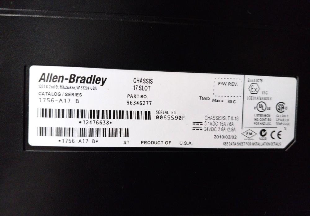 Allen-Bradley 17 Slot Chassis With Power Supply, Processor & I/O Modules