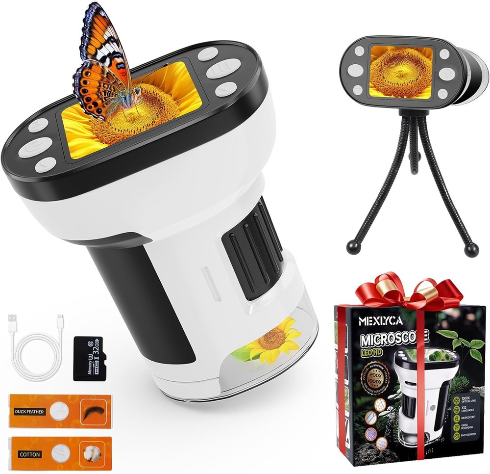 1000X Handheld Microscope for Kids, 2.0" Screen Pocket Microscope, Adjustable LE