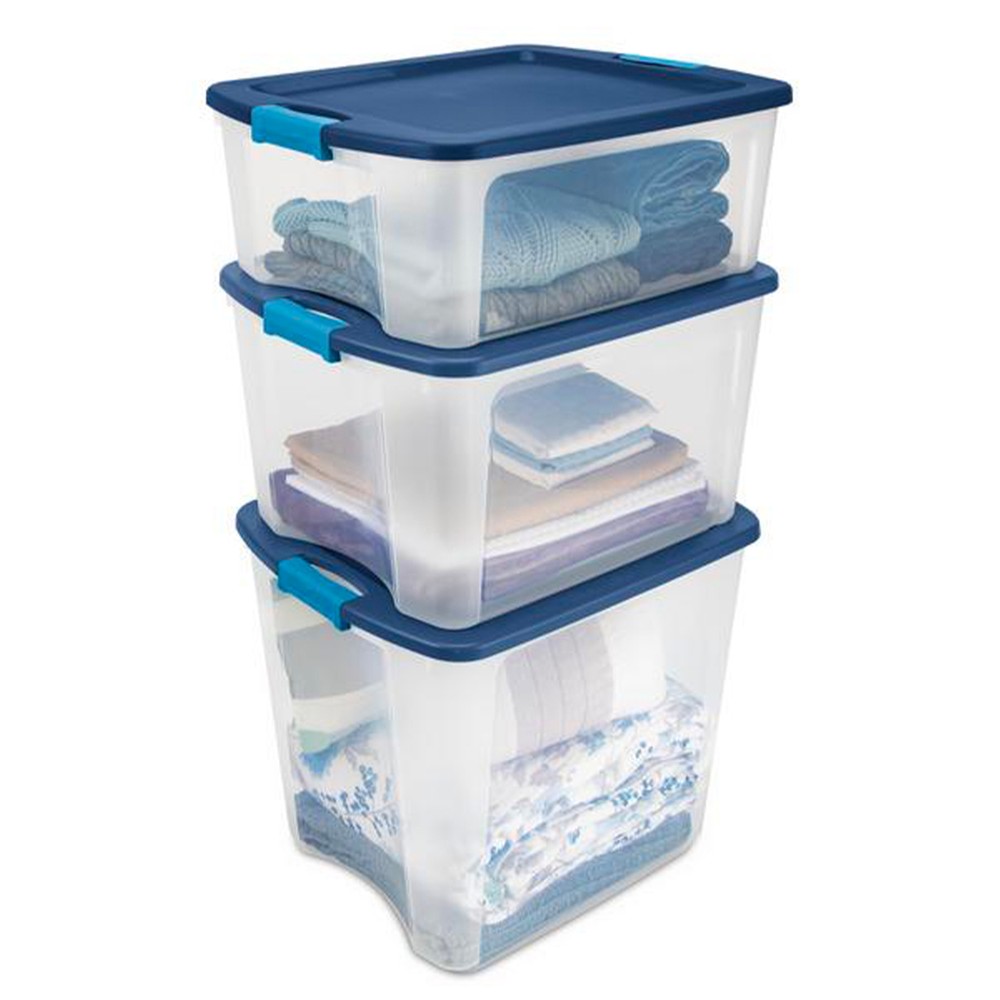 Sterilite 26 Gal Latch and Carry Stackable Storage Bin with Latching Lid, 4 Pack