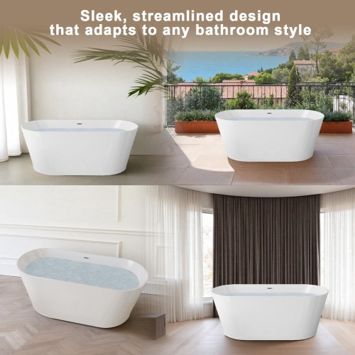 59 inch Bathroom Tub Made of Acrylic Glossy White Finish Freestanding Bathtub