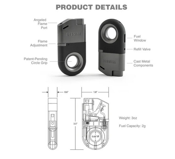 Inverted SOFT FLAME Gray Lighter,Butane refillable lighter with a fuel window
