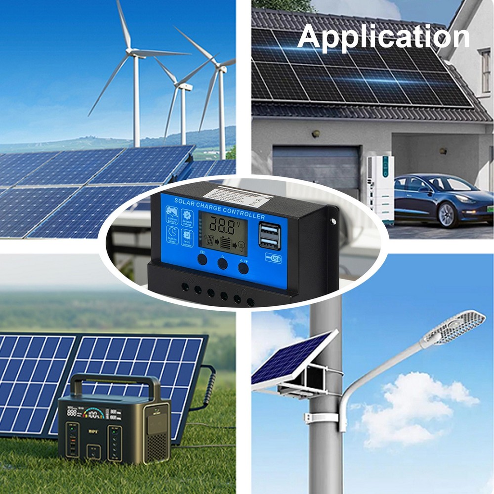 30A PWM Solar Panel Charge Controller 12/24V Auto LCD Display Dual USB Timer Set