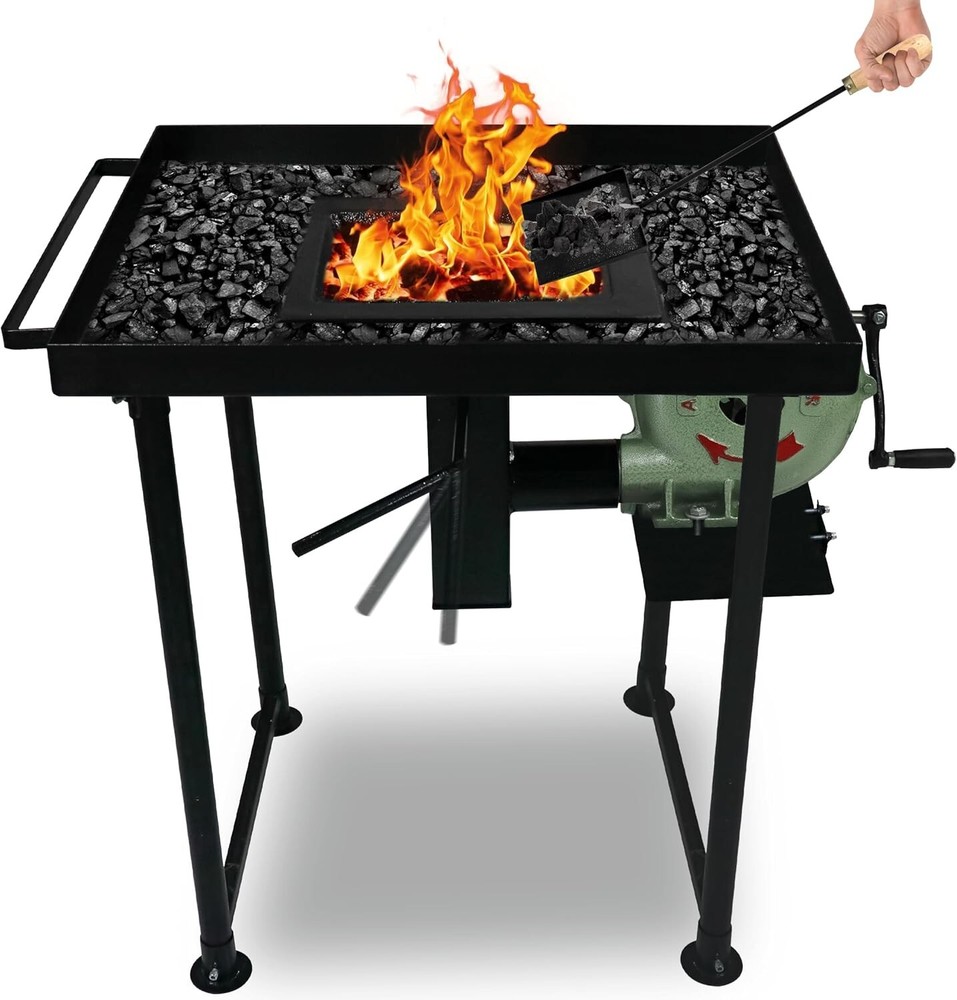 Coal Forge Stand with Fire Pot & Hand Blower - Blacksmithing Starter kit