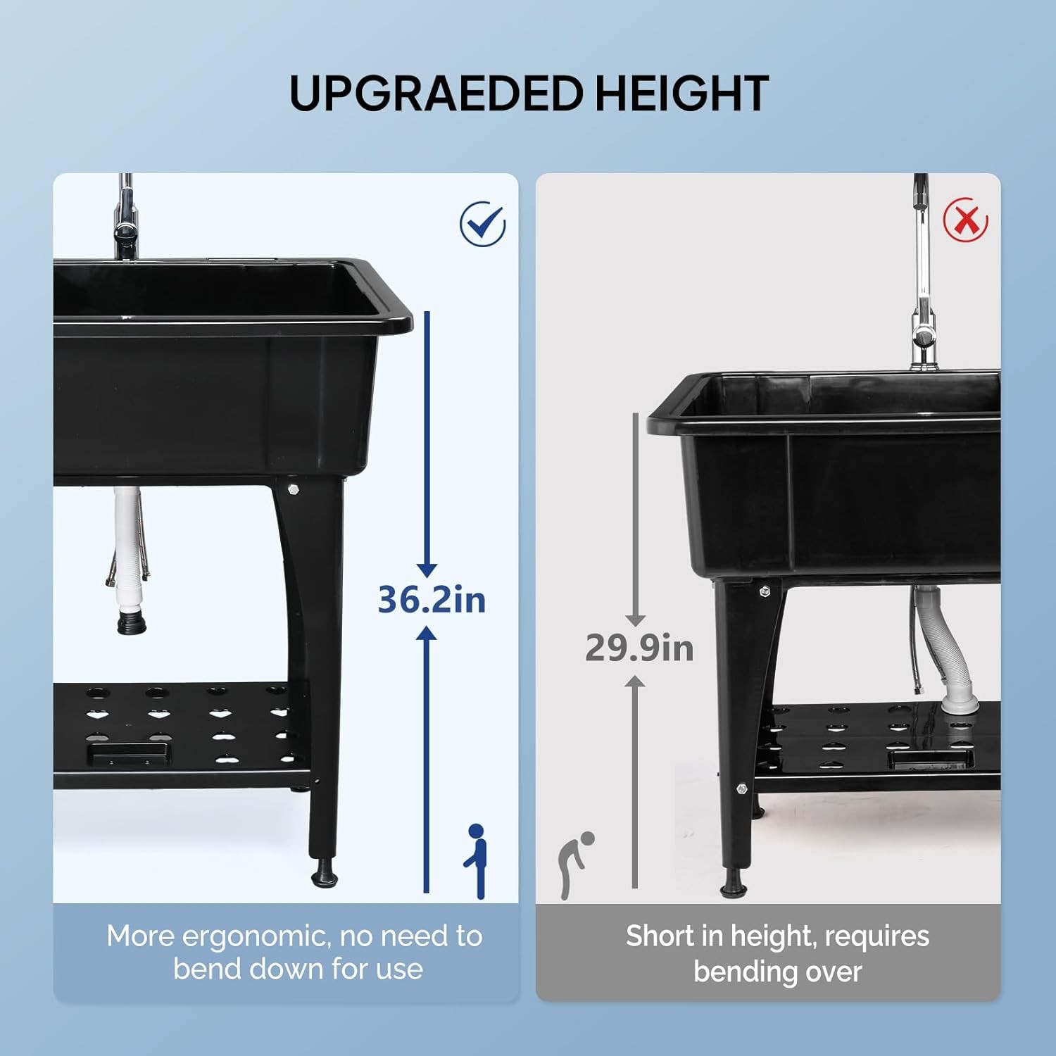 Freestanding Utility Sink with Stainless Steel Faucet, Drain, Storage Shelf NEW